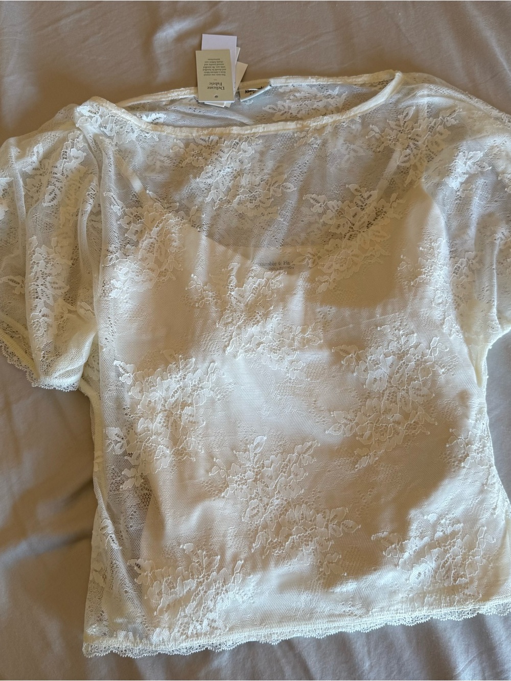 Abercrombie & Fitch Ivory Floral Lace Short Sleeve Top